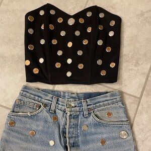 VINTAGE ROJAS Coin Bustier With Re-Worked Coin Embellished Levi Shorts